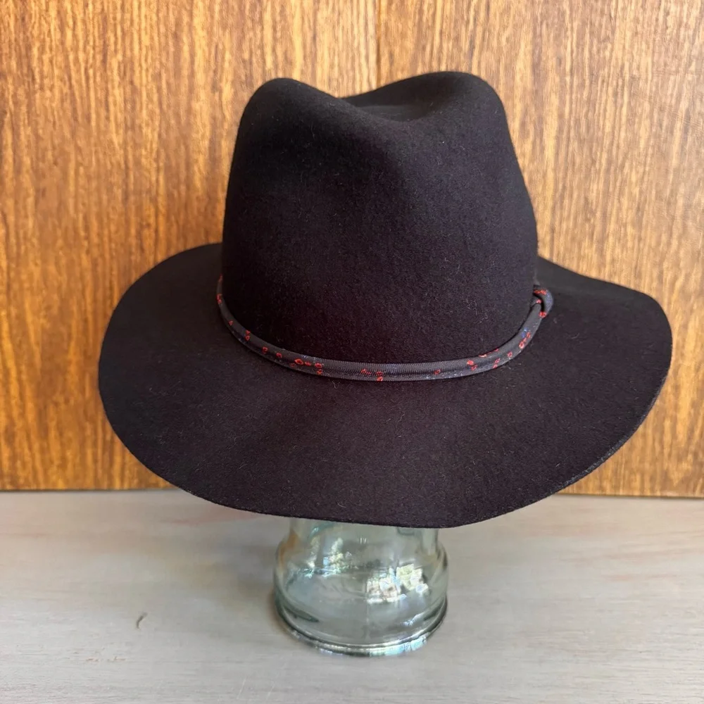 TRUE RELIGION Womens Wool Black Wide Brim Fedora Homburg Hat Classic Chic‎ 22”